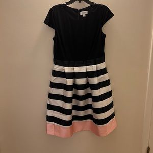 Blue and white striped dress with pink boarder-Large
